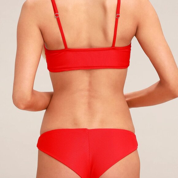 Frankies Bikinis Greer Red Ribbed Knot Front Bikini - Picture 4 of 9